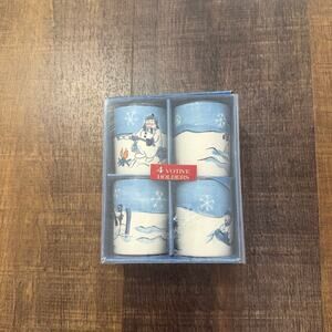 Hidden Valley Snowman Votive Holder Set 4 Piece Hand Painted Christmas Decor